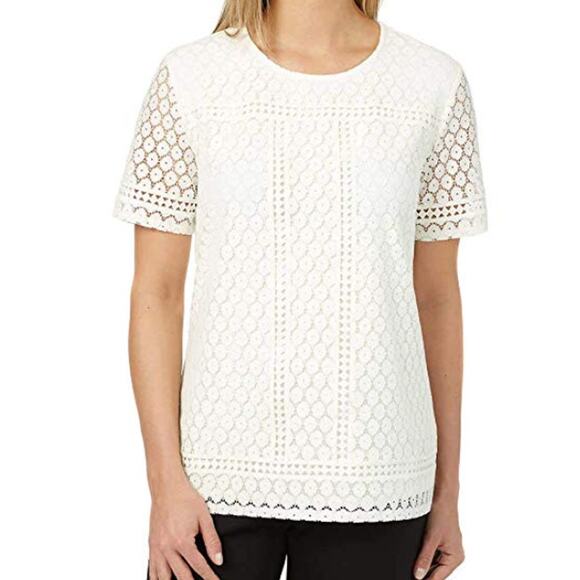 Badgley Mishka Casual Top Size XS White Lace Overlay Short Sleeve Cotton Blend - Picture 3 of 11